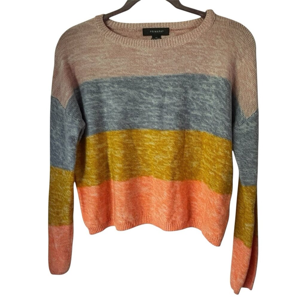 Primark Striped Knit Sweater XS Colorful Crew Neck Jumper Casual Pullover